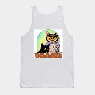 A Cat and An Owl Funny Pet Owner Lovely Designs Tank Top